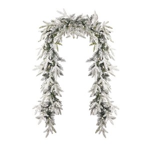 Christmas Royal Oaks Flocked Fir 9FT Garland, Pre-Lit 60 Warm White LED Lights, 210 PE/PVC Tips, Plug in - 1 of 4
