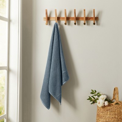 Blue Cotton Diamond Textured 4-Piece Bath Towel Set