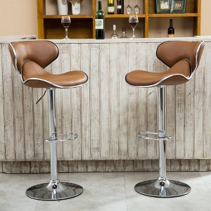 Faux Leather Airlift Swivel Adjustable Barstools, Set of 2 with Chrome Base, Footrest and Plush Cushions for Kitchen, Bar, and Dining - 1 of 4