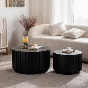 GDFStudio Peregrine Modern 2 Piece Fluted Wooden Round Coffee Table Set - 1 of 4