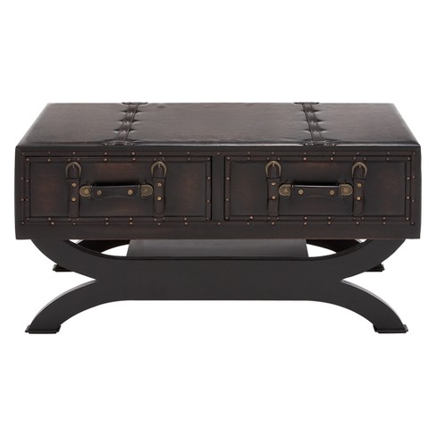 Vintage Brown Leather Suitcase Trunk Coffee Table attributed to