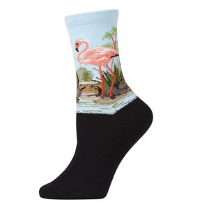 Memoi Women's Flamingo Limited Edition Art Cotton Blend Crew Sock Black 9-11 - 1 of 4