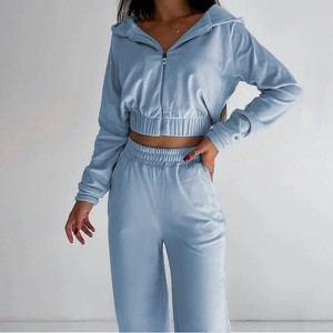 Mocamel Women's Solid color Zip-up Hooded Gown and Trousers Suit, Fall Casual Sporty - 1 of 4