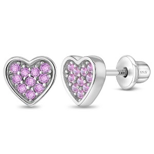 Girl's Heart Full of Gems Screw Back Sterling Silver Earrings - In Season Jewelry - 1 of 4