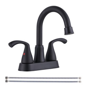 WOWOW 4 in. Centerset Double Handle Bathroom Faucet in Brushed Nickel - 1 of 4
