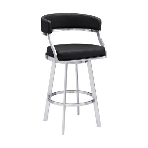 26" Saturn Faux Leather Counter Height Barstool: Swivel, Low Back, Armen Living - 1 of 4