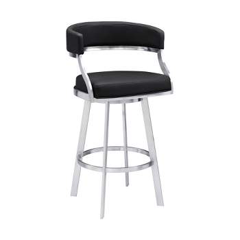 26" Saturn Faux Leather Stainless Steel Counter Height Barstool Black - Armen Living