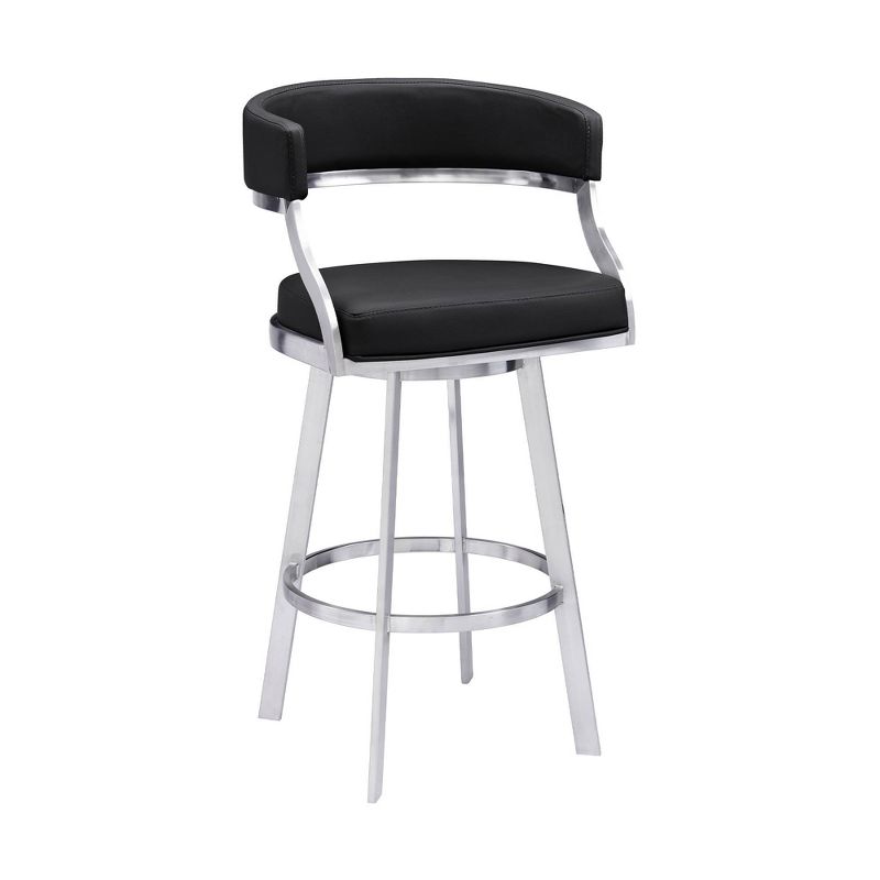 26&#34; Saturn Faux Leather Stainless Steel Counter Height Barstool Black - Armen Living, 1 of 12