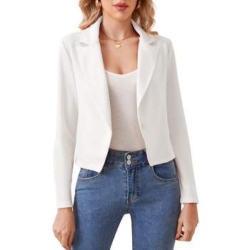 Womens Open Front Blazer Office Work Business Notched Lapel Suit Blazer Jacket Casual Cropped Long Sleeve Bolero Jacket