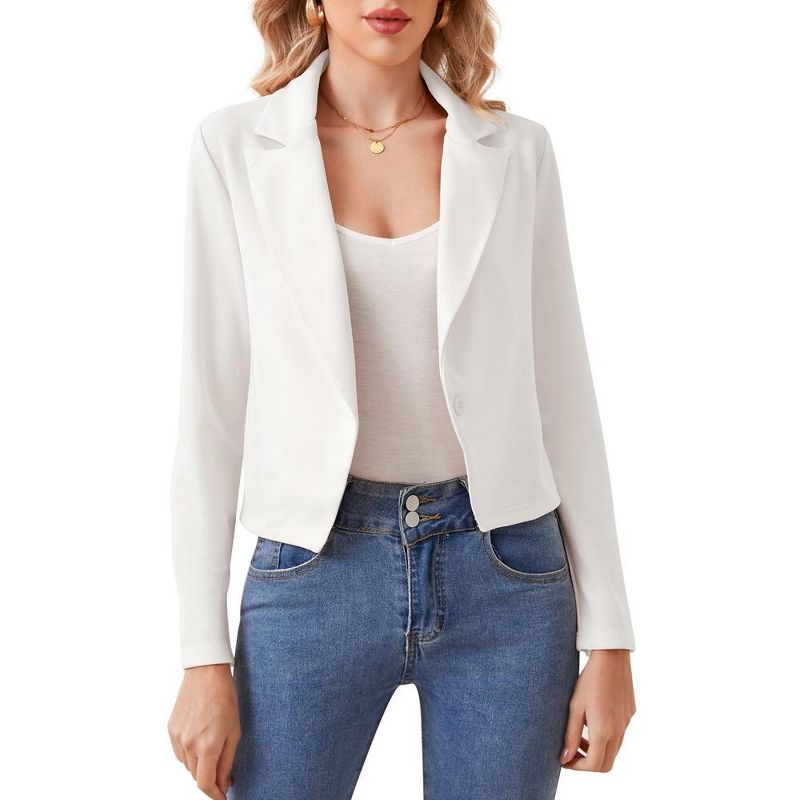 Womens Open Front Blazer Office Work Business Notched Lapel Suit Blazer Jacket Casual Cropped Long Sleeve Bolero Jacket, 1 of 9