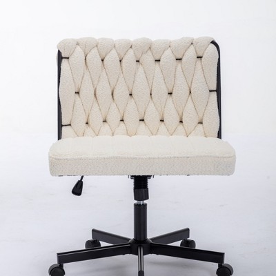 Dsvimoy Task and Office Chair Criss Cross Legged Desk Chair with Wheels for Home and Office Use, White, 26.8"*21.2"*10.8"