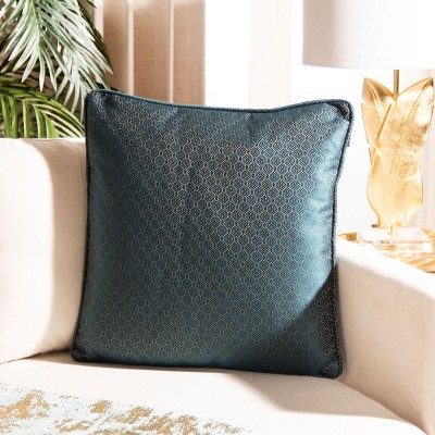Aderyn 18" Square Teal and Gold Decorative Pillow