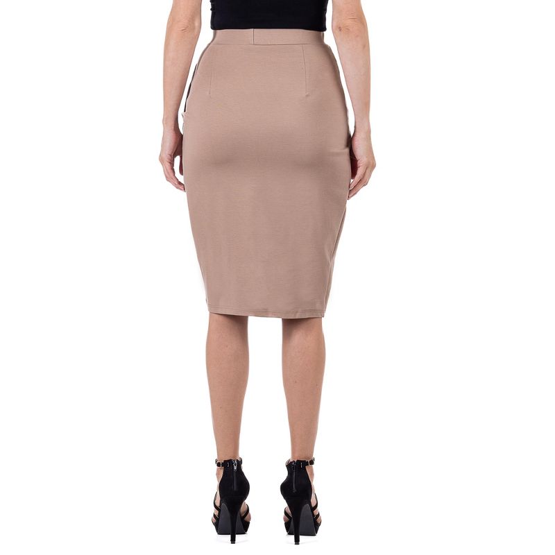 24seven Comfort Apparel Womens Elastic Waist Knee Length Tulip Pencil Skirt, 3 of 5