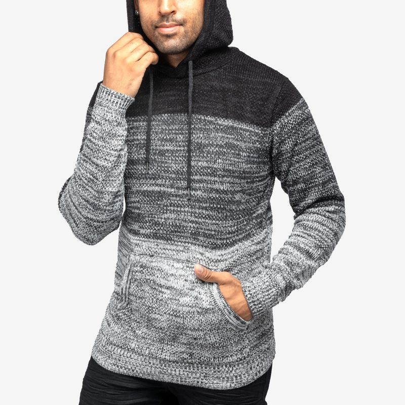 X RAY Men's Slim Fit Knitted Hoodie Sweater, Casual Color Block Hooded Pullover Top, 4 of 7