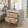 Upholstered Wooden Nightstand With 2 Drawers Night Stand Storage Cabinets With Handles Rubber Wood Legs Bedside Table - 2 of 4