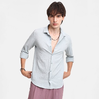 Campus Sutra Men Men's Icy Blue Cubic-Seersucker Shirt