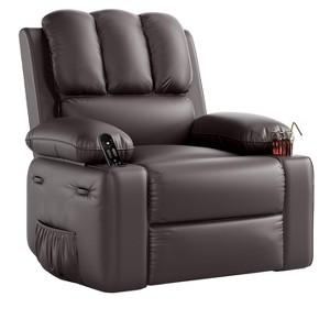 27'' Oversized Leather Recliner Chair - Overstuffed Manual Single Sofa for Adults, Cup Holder & Side Pockets, for Living Rooms, Max Weight 400 Lbs - 1 of 4