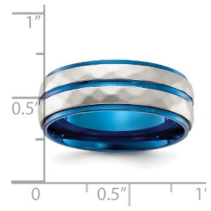 Chisel Stainless Steel Polished and Sand-blasted Faceted Blue IP-plated 8mm Band Ring - 1 of 4