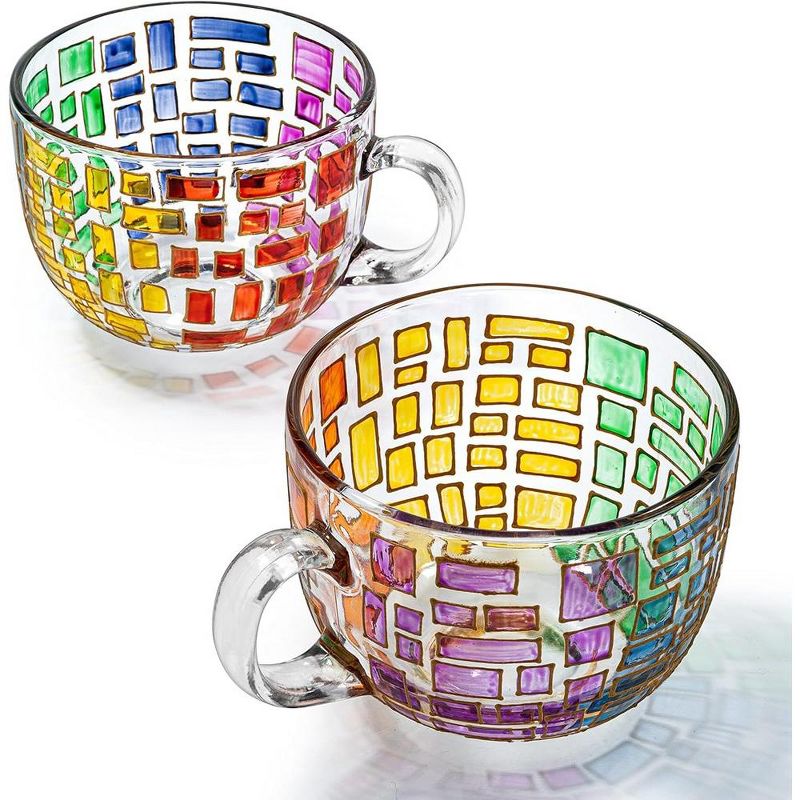 The Wine Savant Hand Painted Renaissance Rectangle Design Drinking Mugs, Beautiful Stained-Glass Pattern, Unique & Stylish Home Decor - 2 pk, 1 of 7