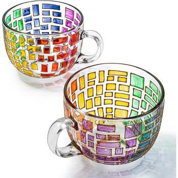 The Wine Savant Hand Painted Renaissance Rectangle Design Drinking Mugs, Beautiful Stained-Glass Pattern, Unique & Stylish Home Decor - 2 pk