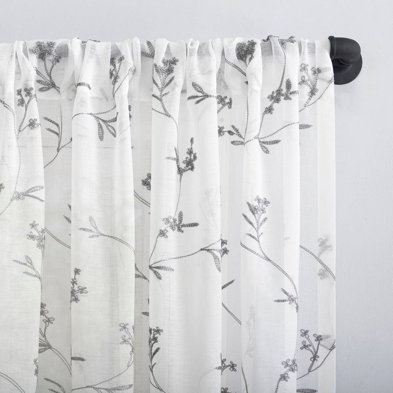 Delia Embroidered Floral Sheer Rod Pocket Curtain Panel - No. 918, 3 of 10