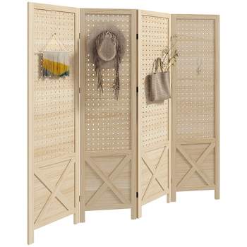 HOMCOM 4.7' Room Divider with Pegboard Display for Indoor, Natural