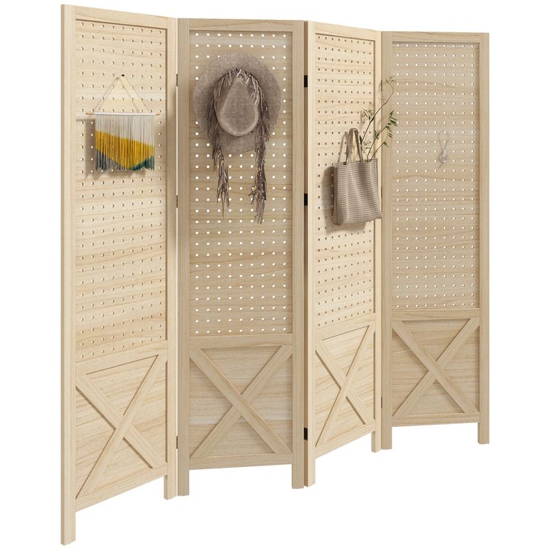 HOMCOM 4.7' Room Divider with Pegboard Display for Indoor, Natural, 1 of 7