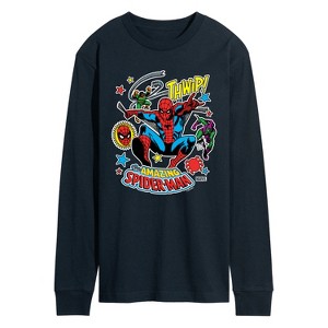 Men's - Marvel - Spider-man Stickers Style Long Sleeve Graphic T-Shirt - 1 of 3