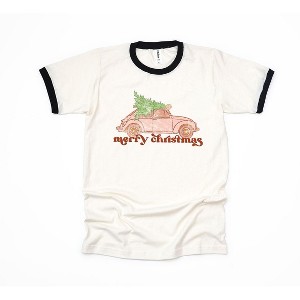 Simply Sage Market Women's Merry Christmas Pink Car Short Sleeve Ringer Tee - 1 of 4