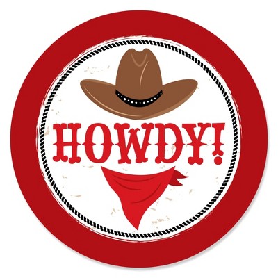 Big Dot of Happiness Western Hoedown - Wild West Cowboy Party Circle Sticker Labels - 24 Count