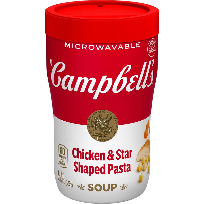 Campbell&#39;s Chicken Soup &#38; Stars Shaped Pasta Sipping Soup Microwavable Cup - 10.75oz, 1 of 13