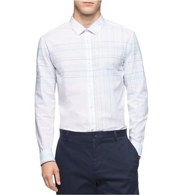 Calvin Klein Mens Blocked Button Up Shirt, white, 2XL Neck