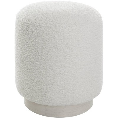 Uttermost Avila White Faux Shearling Fabric Round Ottoman