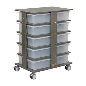 ECR4Kids 20-Compartment Mobile Storage Tower with Cubby Bins with Lids, 5x4, Grey Wash - 1 of 4