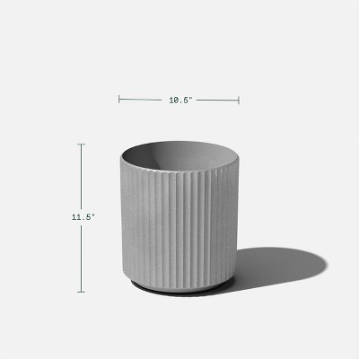 Gray Fluted Plastic-Concrete Round Planter, 11.5" H