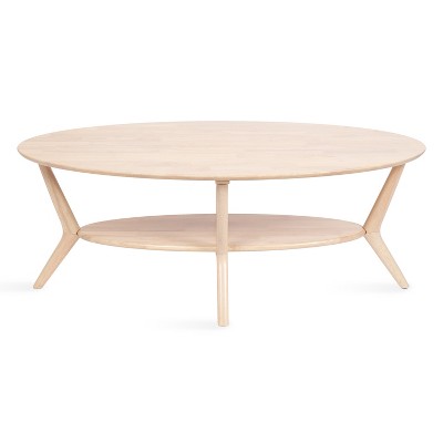Natural Wood Oval Coffee Table with Storage and Sculptured Legs