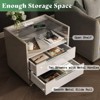 AMERLIFE 23.6" High Gloss End Table with Glass Tabletop and Charging Station  and 2 Drawers Nightstand, White&Gray - 3 of 4