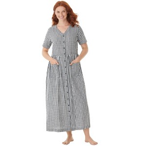 Only Necessities Women's Plus Size Long Seersucker Lounger - 1 of 4