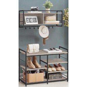 Multifunctional Hall Tree with Coat Rack and Shoe Bench - Entryway Furniture Set with 12 Hooks and 4-Tier Shoe Rack - 1 of 4