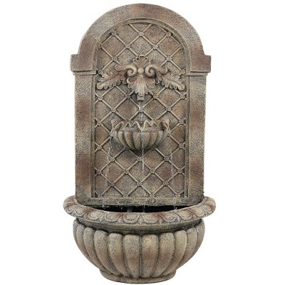 Sunnydaze 28"H Electric Polystone Venetian Outdoor Wall-Mount Water Fountain, Florentine Stone Finish