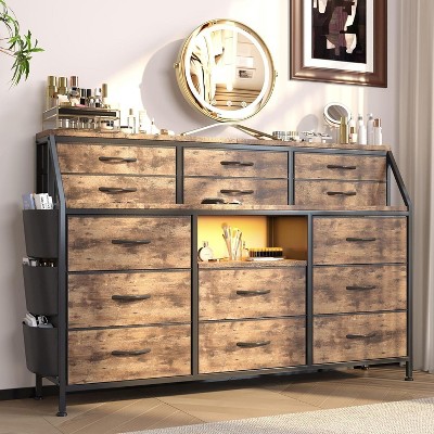 Jojoka,Dresser for Bedroom with 14 Drawers, 55" W Dresser with Side Pocket, Fabric Dressers & Chests of Drawers with Shelves, Sturdy Frame, Wood Top