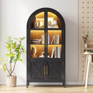 Vlsrka Arched Display Cabinet, 3-Tier Curio Cabinet with LED Lights ,Black - 1 of 4