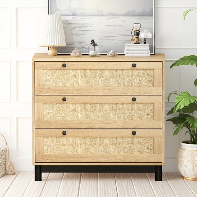 3-Drawers Storage Cabinet, CENGHU Coffee Bar Cabinet with Rope Woven Drawer, Buffet Cabinet, for Bedroom, Living Room, Dining Room, Hallways