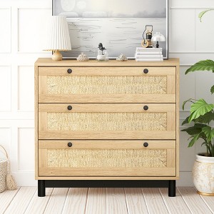 3-Drawers Storage Cabinet, CENGHU Coffee Bar Cabinet with Rope Woven Drawer, Buffet Cabinet, for Bedroom, Living Room, Dining Room, Hallways - 1 of 4