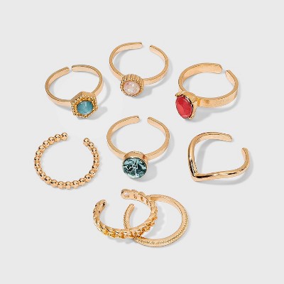 Girls' 8pk Stone Ring Set - art class™