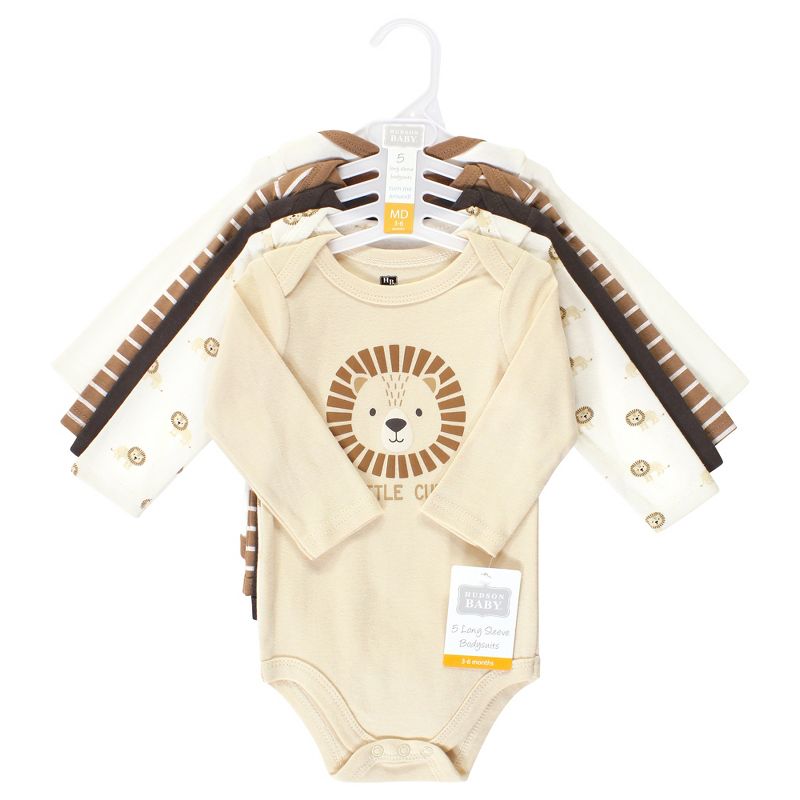 Hudson Baby Infant Boy Cotton Long-Sleeve Bodysuits, Brave Lion 5 Pack, 2 of 8