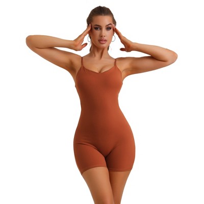 Allegra K Women's V Neck Sleeveless No Show Cami Unitard Adjustable Spaghetti Strap Rompers Sling Shorts Body Shapers