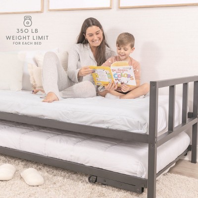 White Twin Metal Daybed with Pop-Up Trundle and Drawer