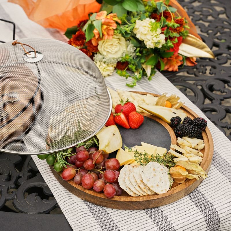 Twine Modern Manor Slate & Acacia Wooden Charcuterie Board w/ Dome - Serving Cheese Board for Party 3 Piece, Brown, 3 of 9