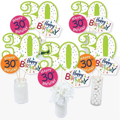 Big Dot of Happiness 30th Birthday - Cheerful Happy Birthday - Colorful Thirtieth Birthday Party Centerpiece Sticks - Table Toppers - Set of 15